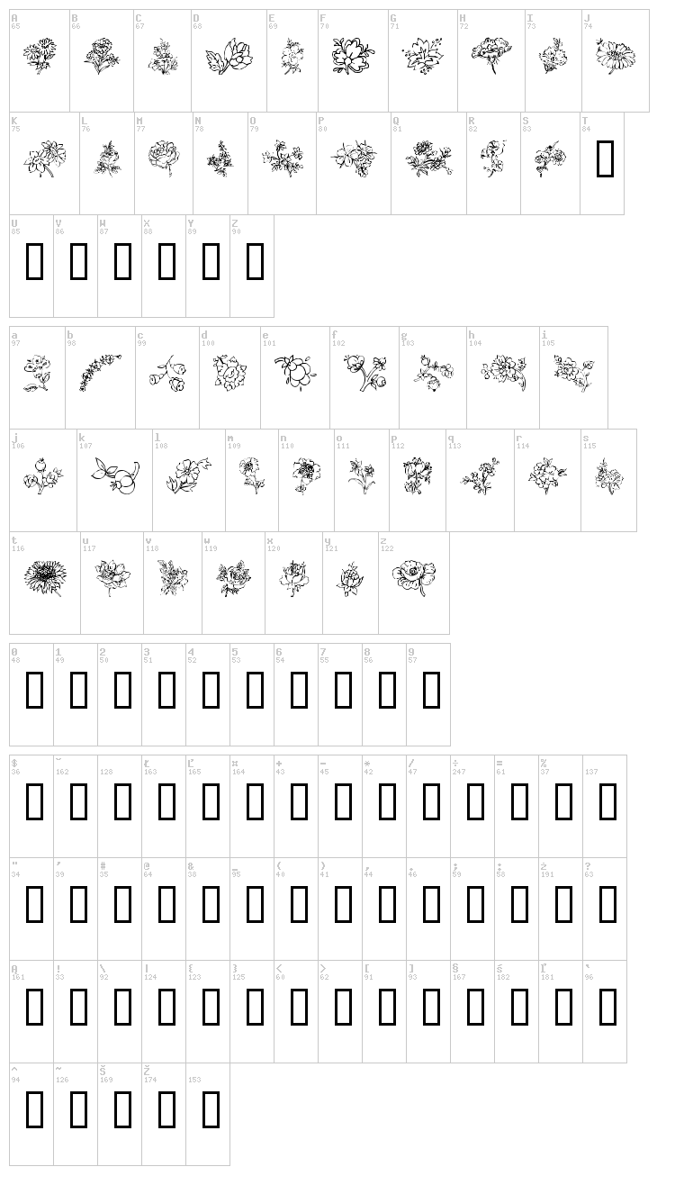 Traditional Floral Design font map