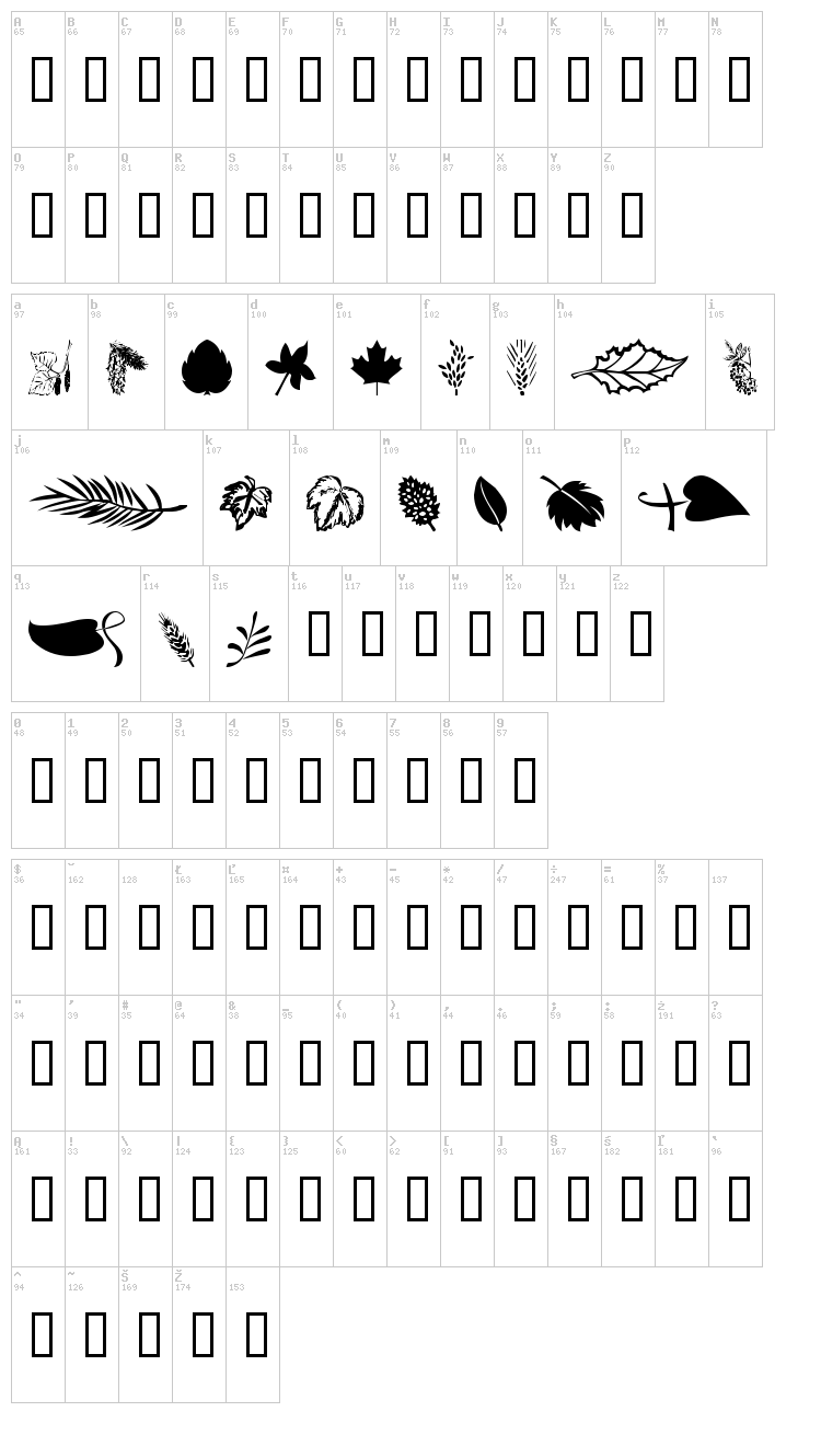 WM Leaves 1 font map
