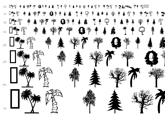 WM Trees 1 font waterfall