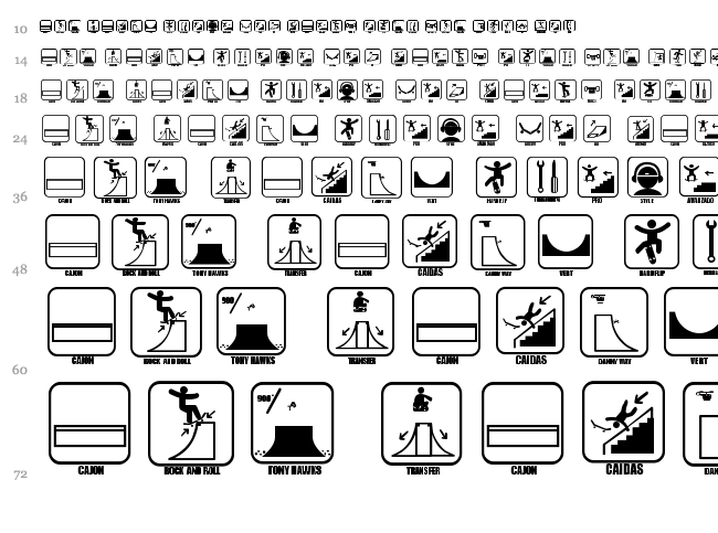 Iconos Skate font waterfall