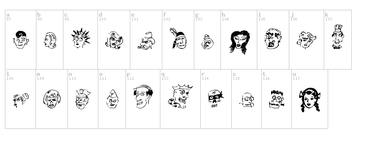21 Heads font map