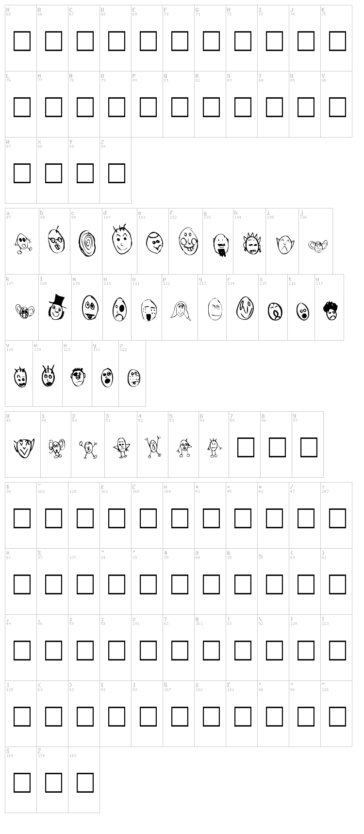 Crud Heads font map