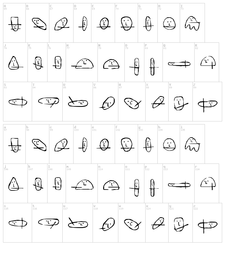 Unusual Suspects font map