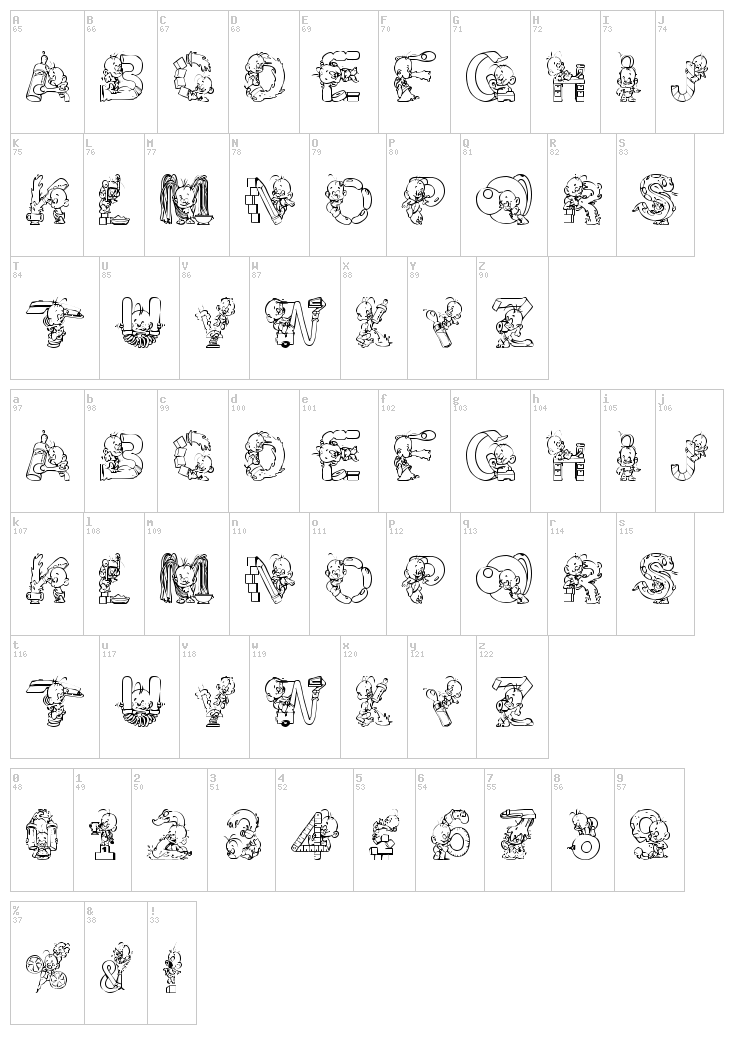 Baby ! font map