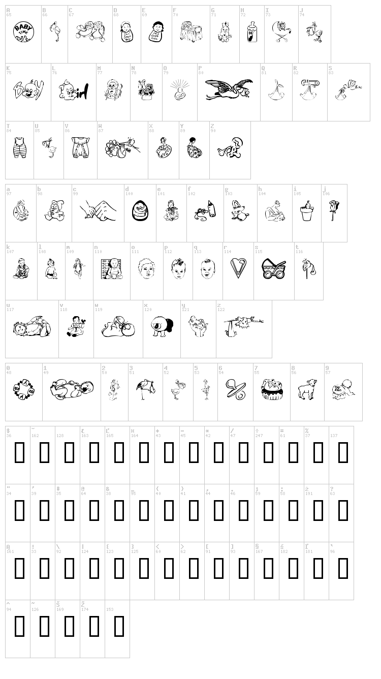 Baby Time font map