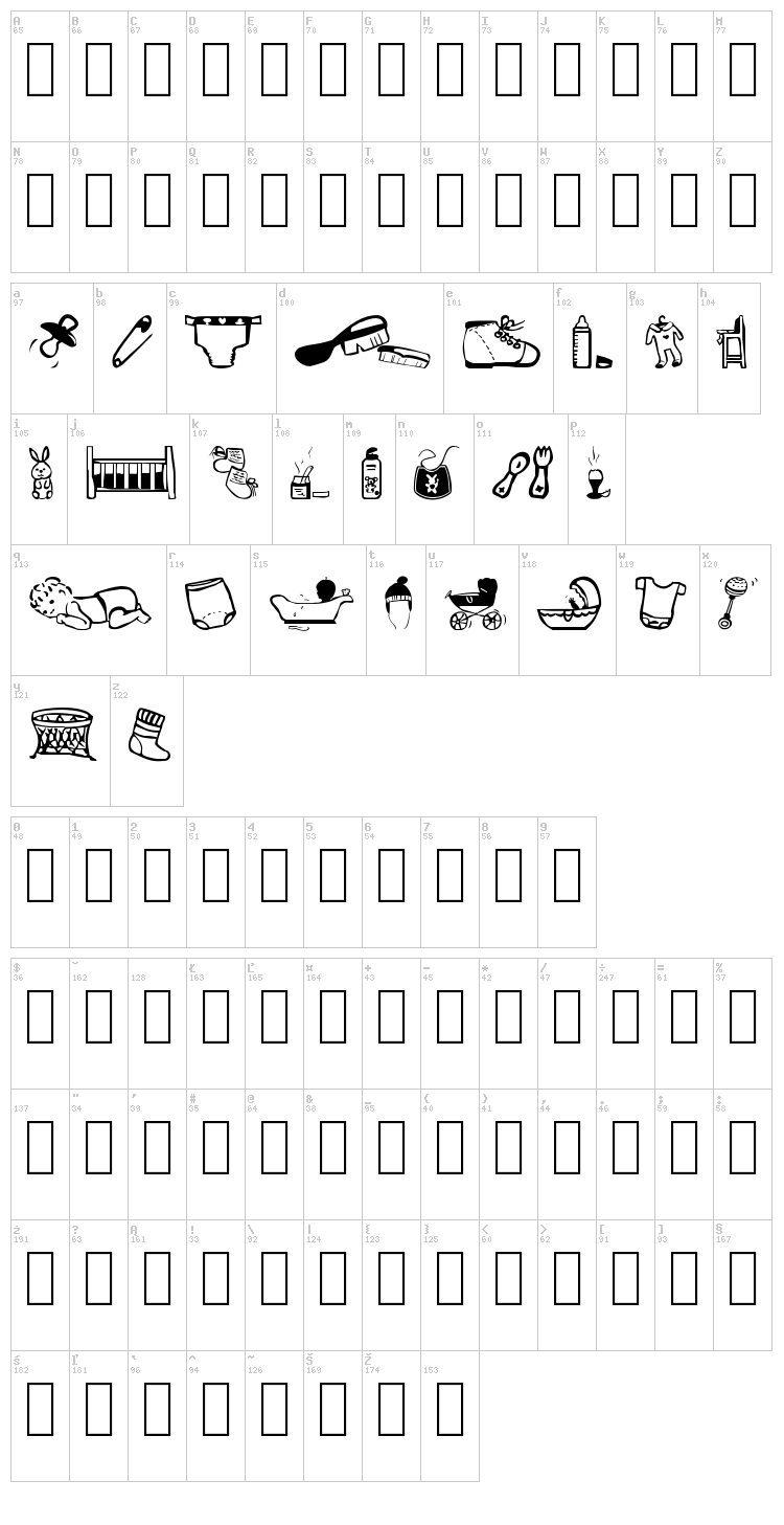 Baby's World font map