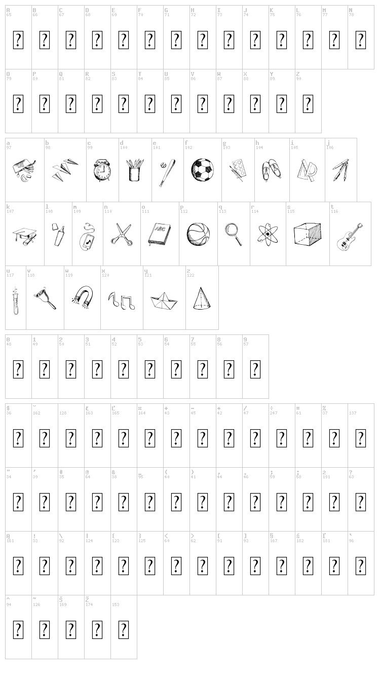 Back To School Elements font map