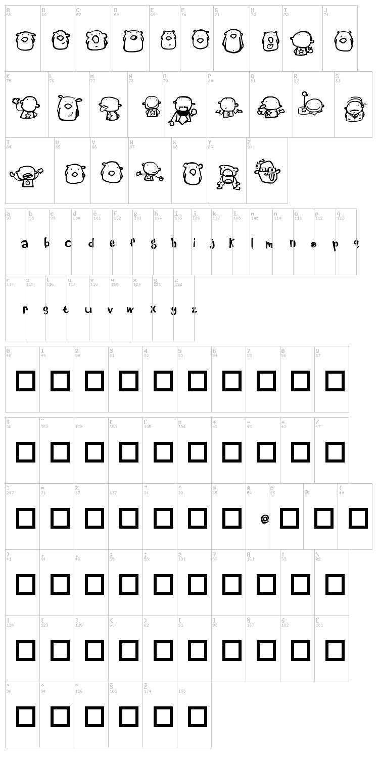 Beestings Bats font map