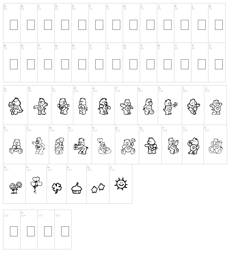 Care Bears font map
