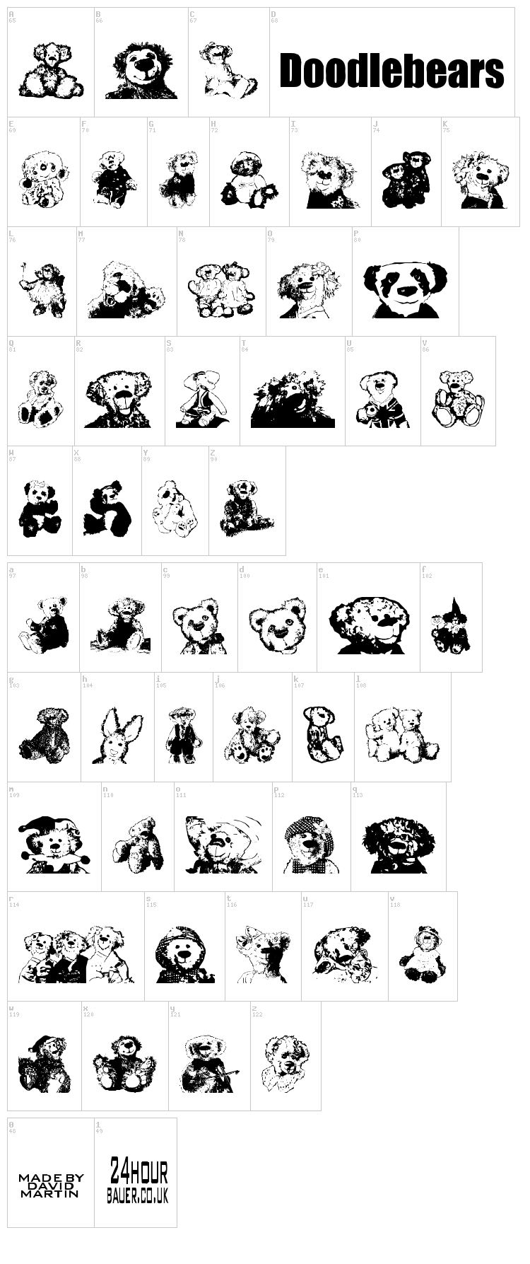 Doodlebears font map