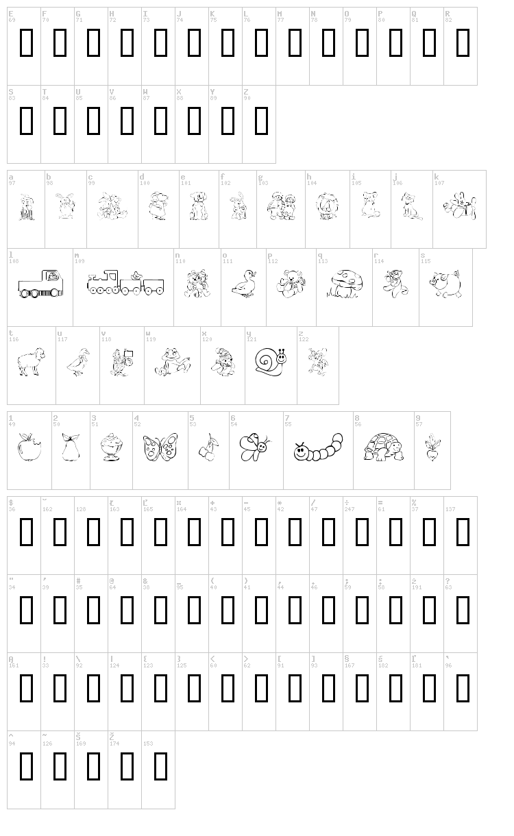 Kiddy Ding font map