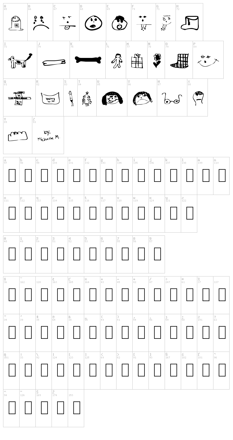 Little Sister Dingbats font map