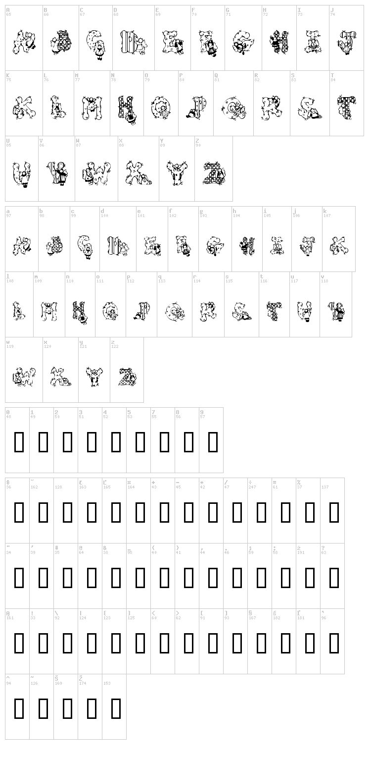 Patchwork Angel font map