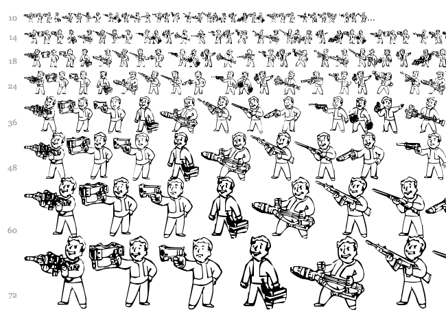 Pip Boy Weapons Dingbats font waterfall