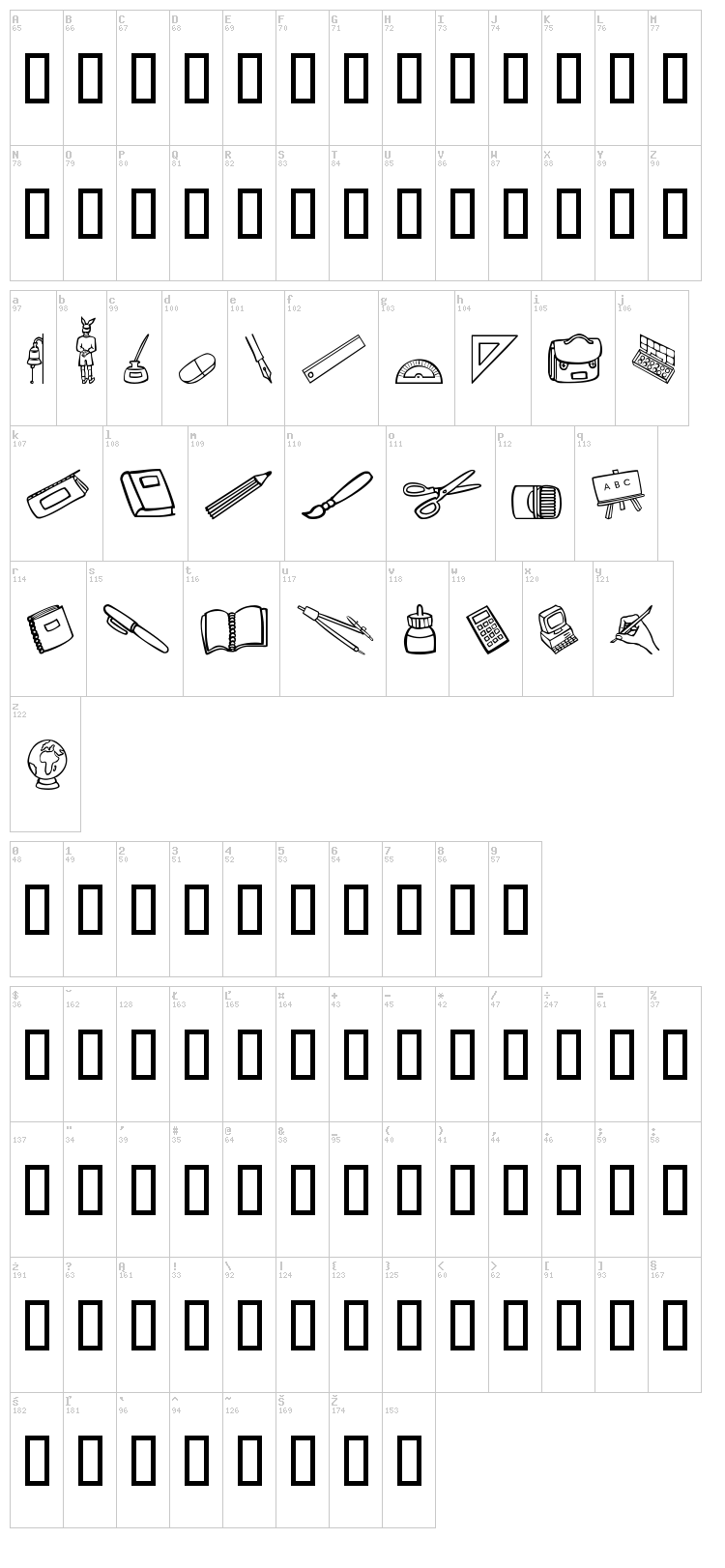 Schooldays font map
