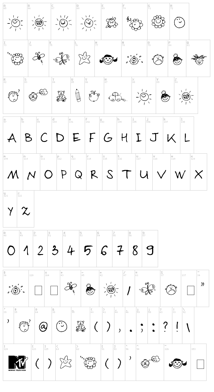 Sloneczko font map