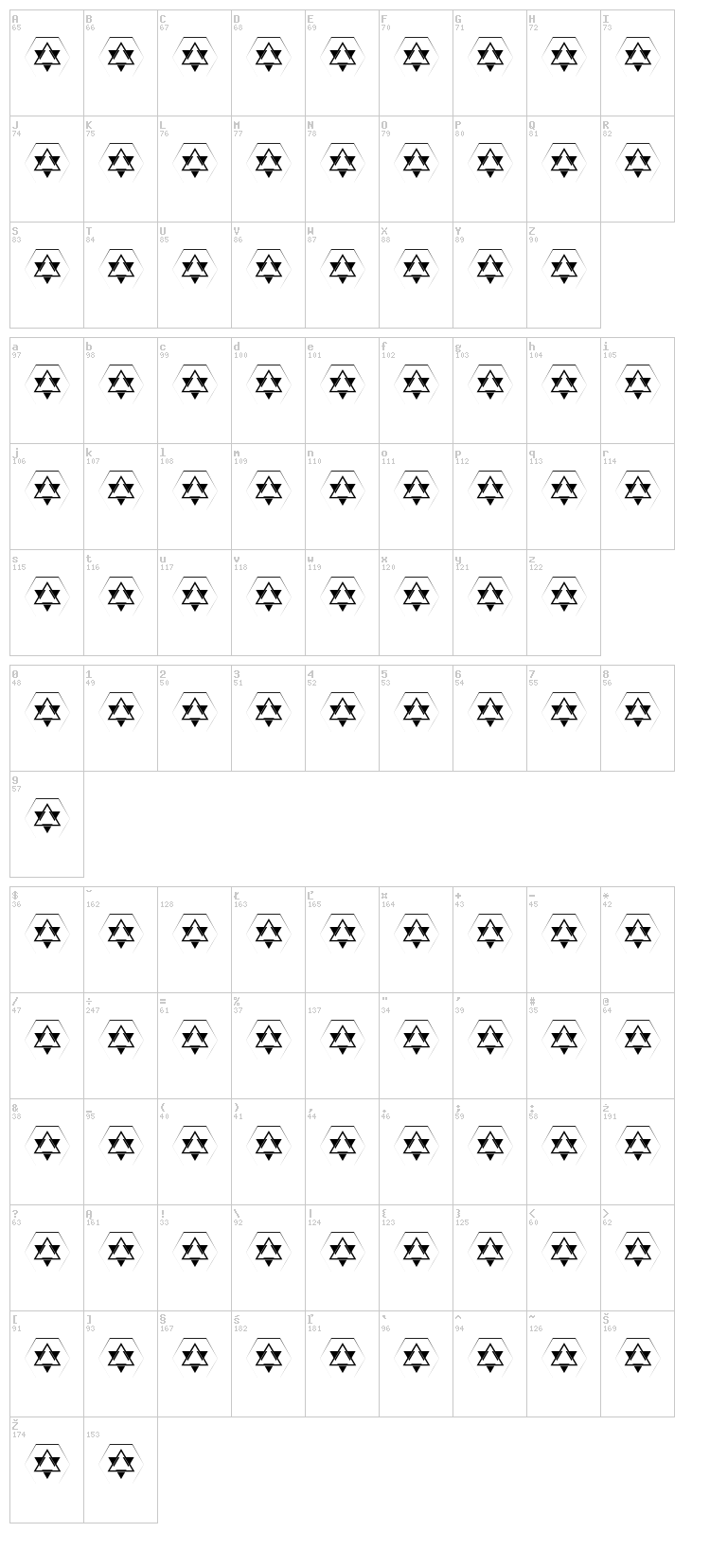 Galactica Pyramid Card Game font map