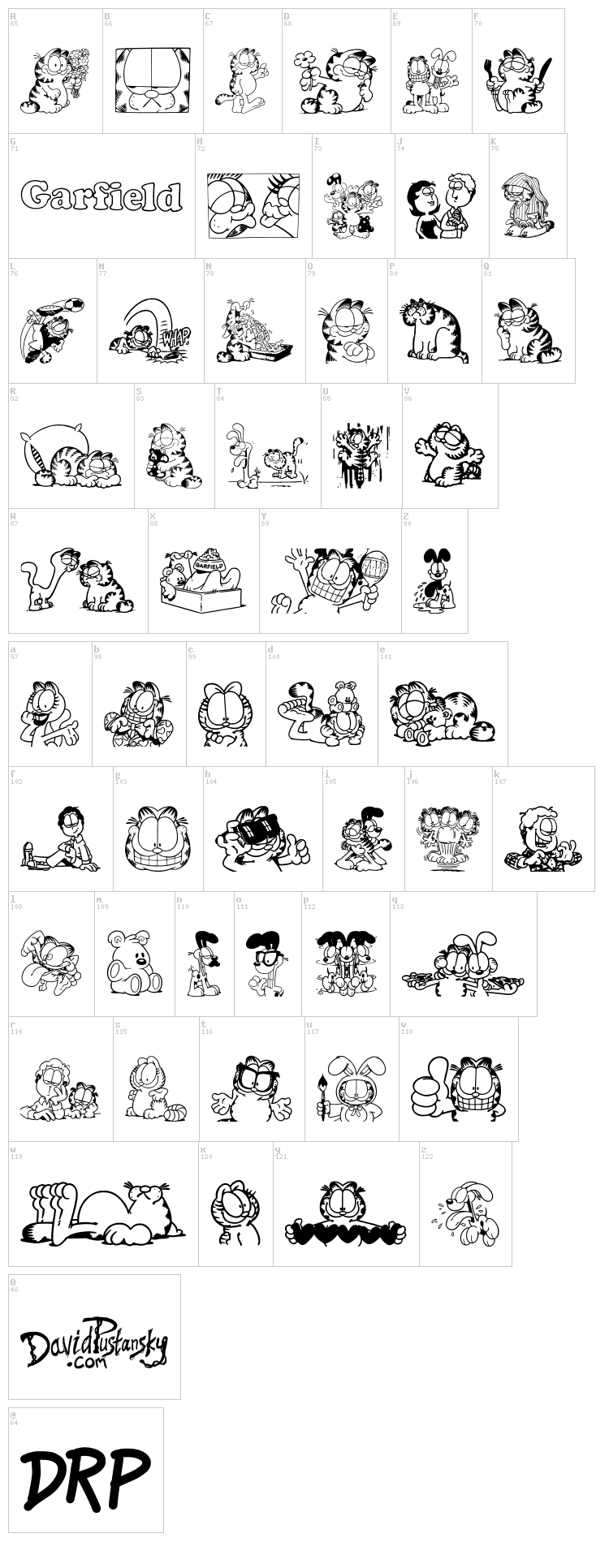 Garfield Hates Mondays Loves Fonts font map
