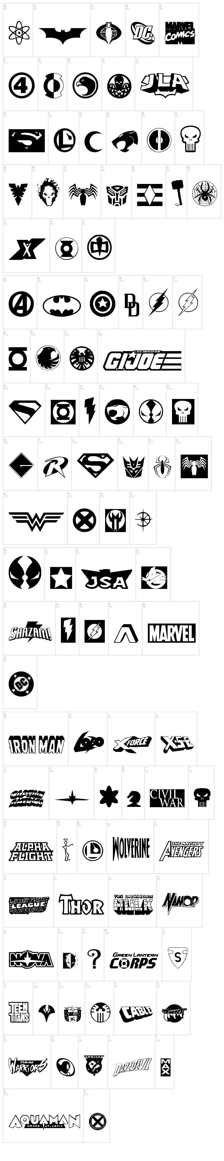 Hall of Heroes font map