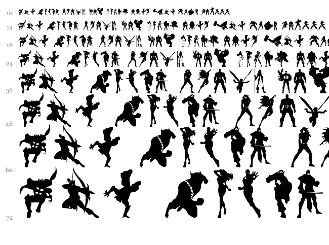 Heroes Assemble Dingbats font waterfall