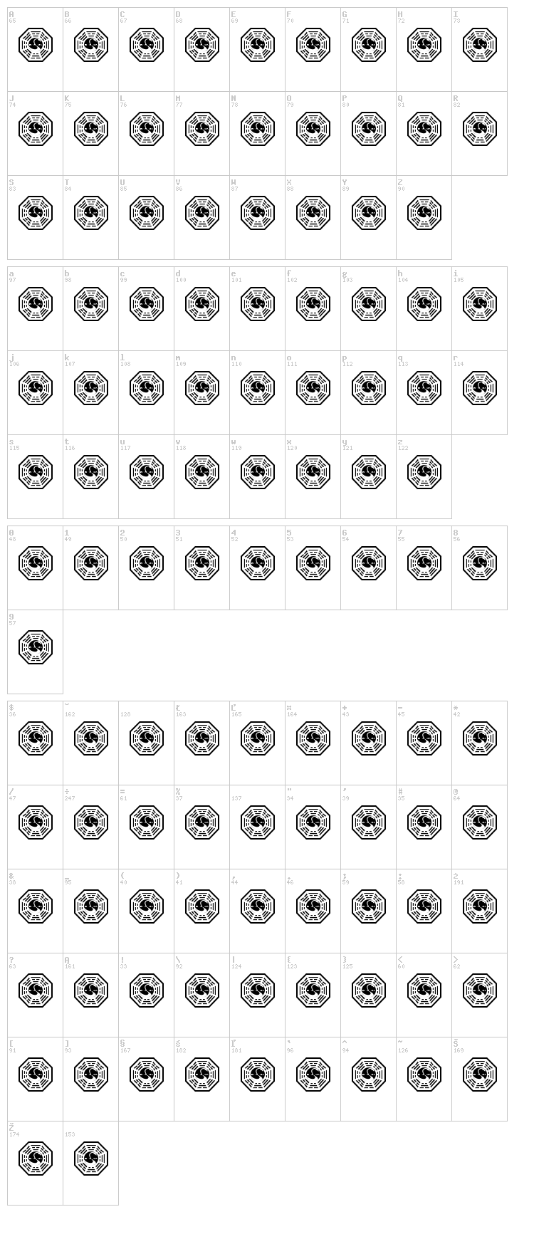 Lost Font font map