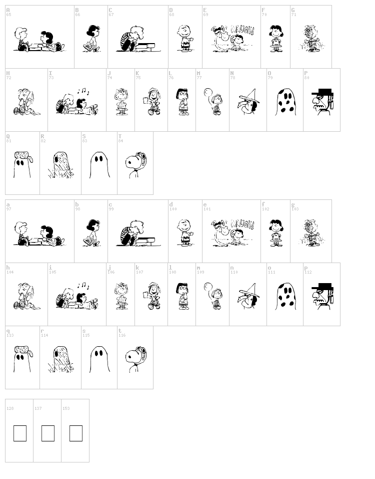 Peanuts Gang Dings font map