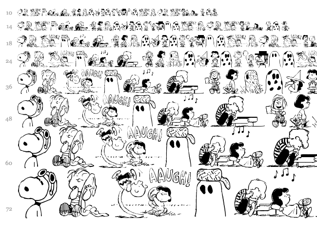 Peanuts Gang Dings font waterfall