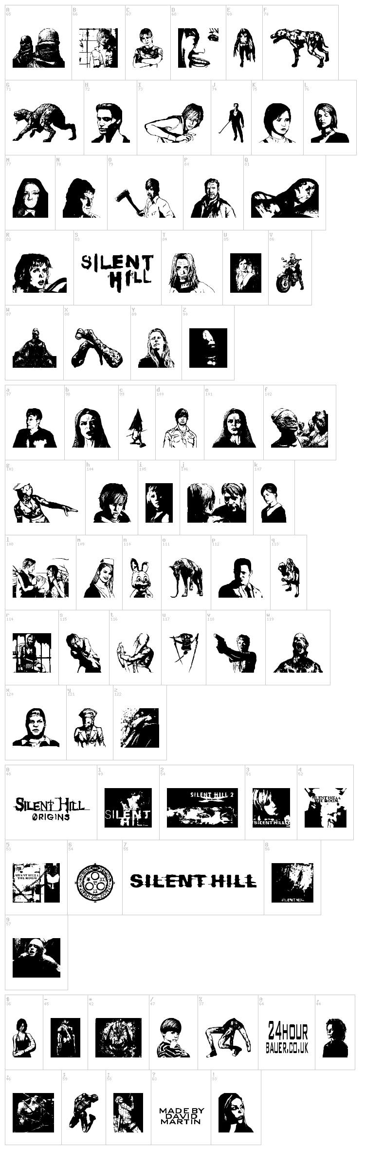 Silent Hill Nightmares font map