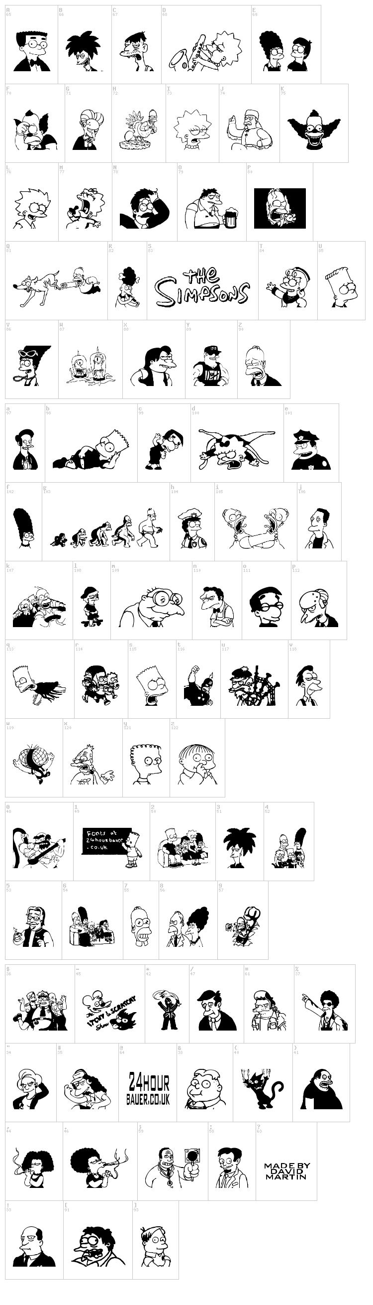 Simpsons Mmmm...Font font map