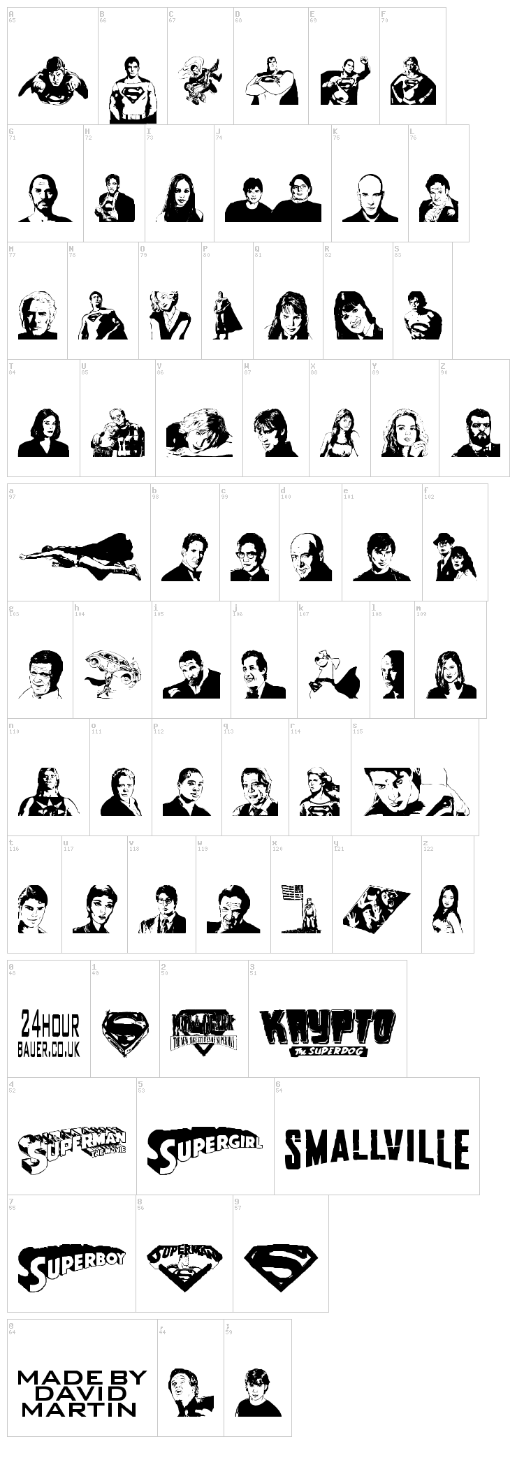 Superman Last Son of Krypton font map