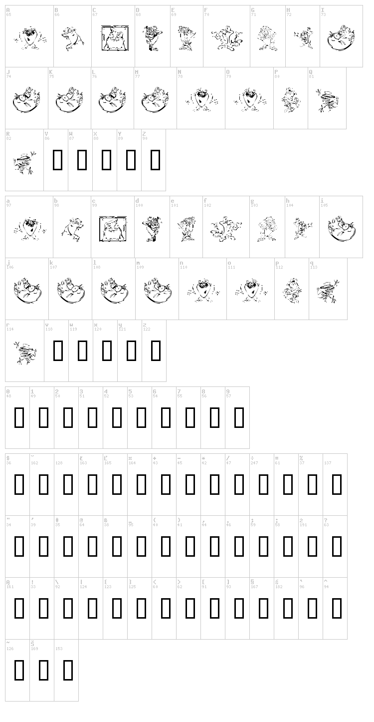 Taz the Devil font map
