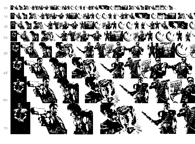 The Comedian Dingbats font waterfall