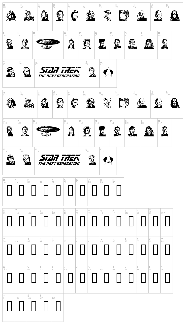 TNG Cast font map