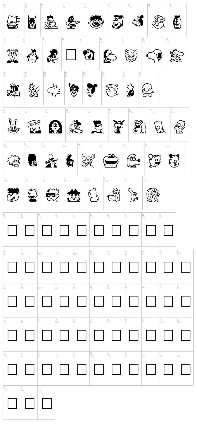 Toon Town font map