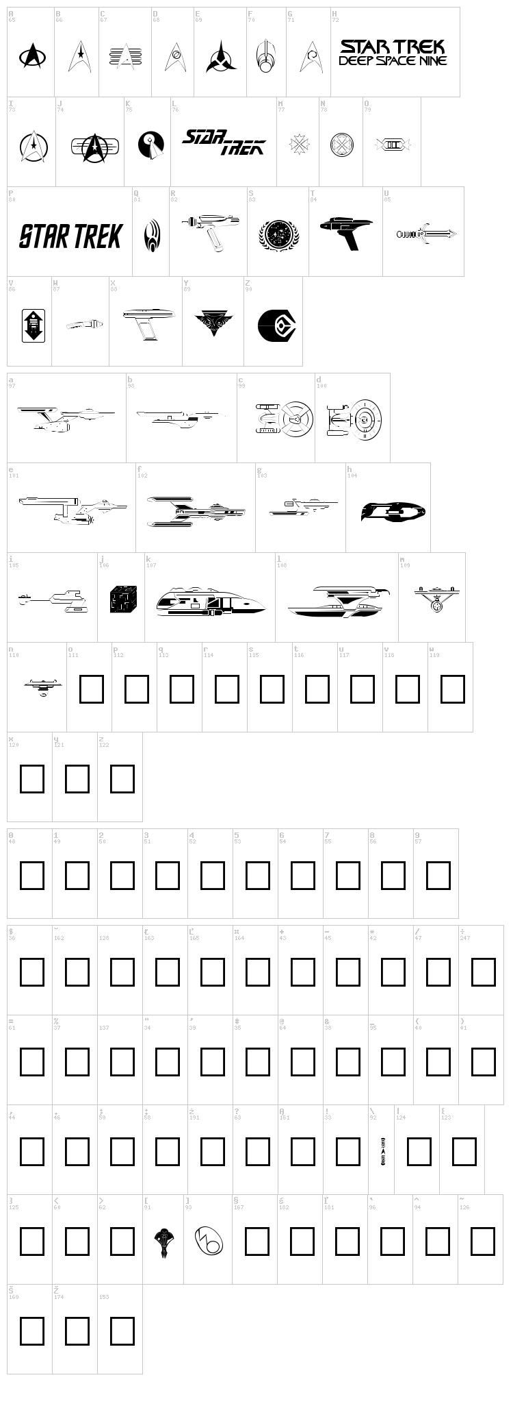 Trekbats font map