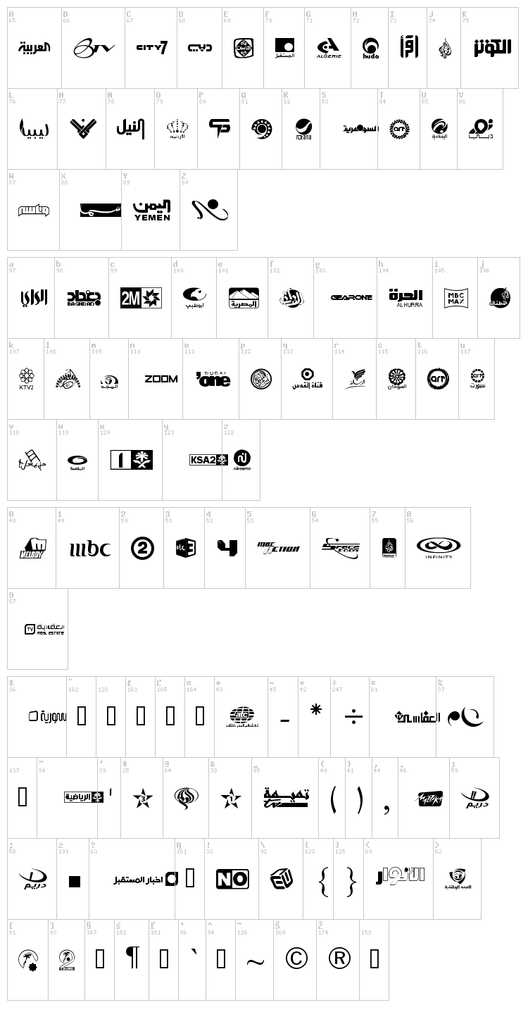 Arab TV logos font map