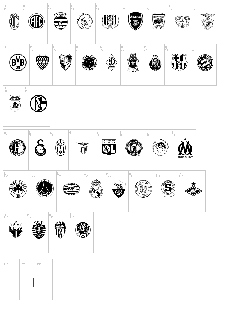 Clubz font map