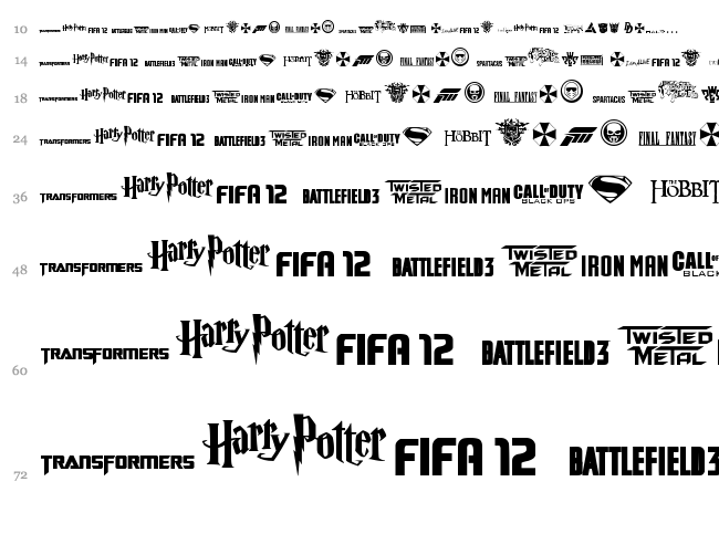 Movies & Games font waterfall