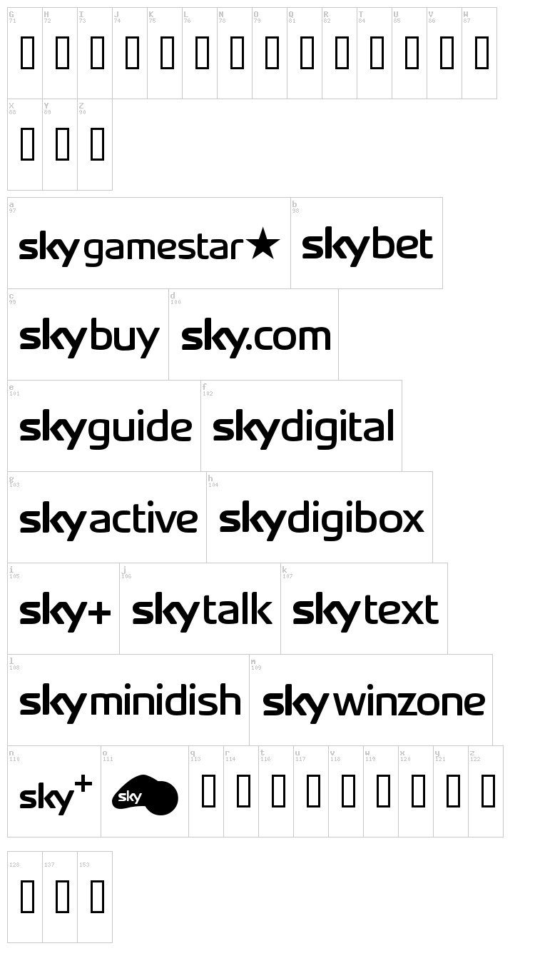 SKY logos font map
