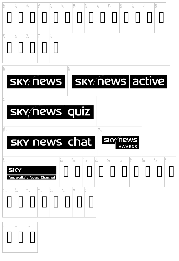 SKY logos font map