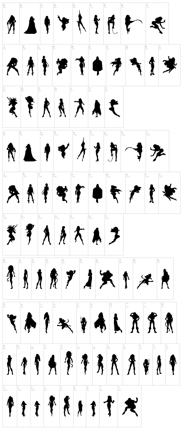 Action Women font map