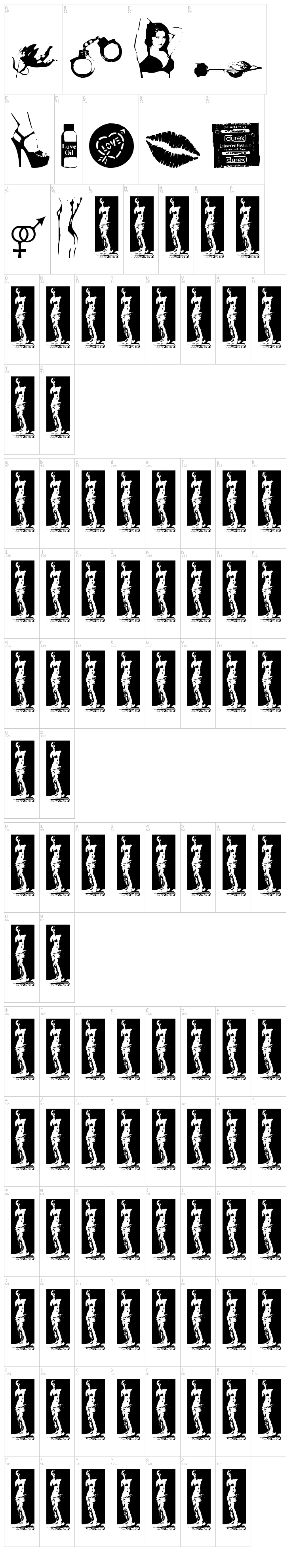 Kinky Valentine font map