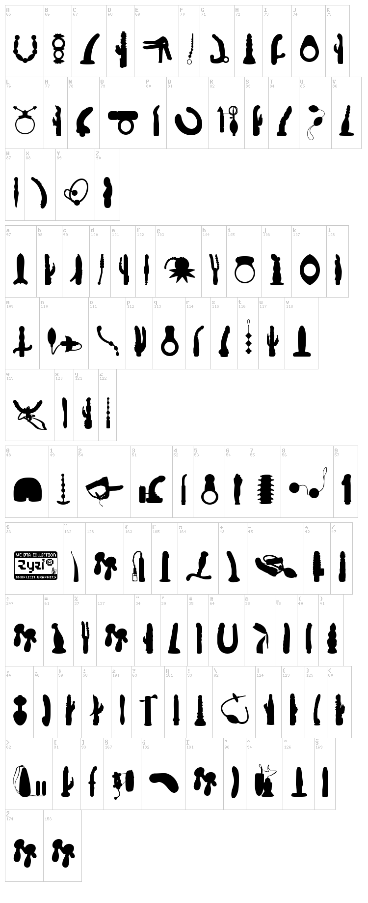 WC Zyzi Bta font map