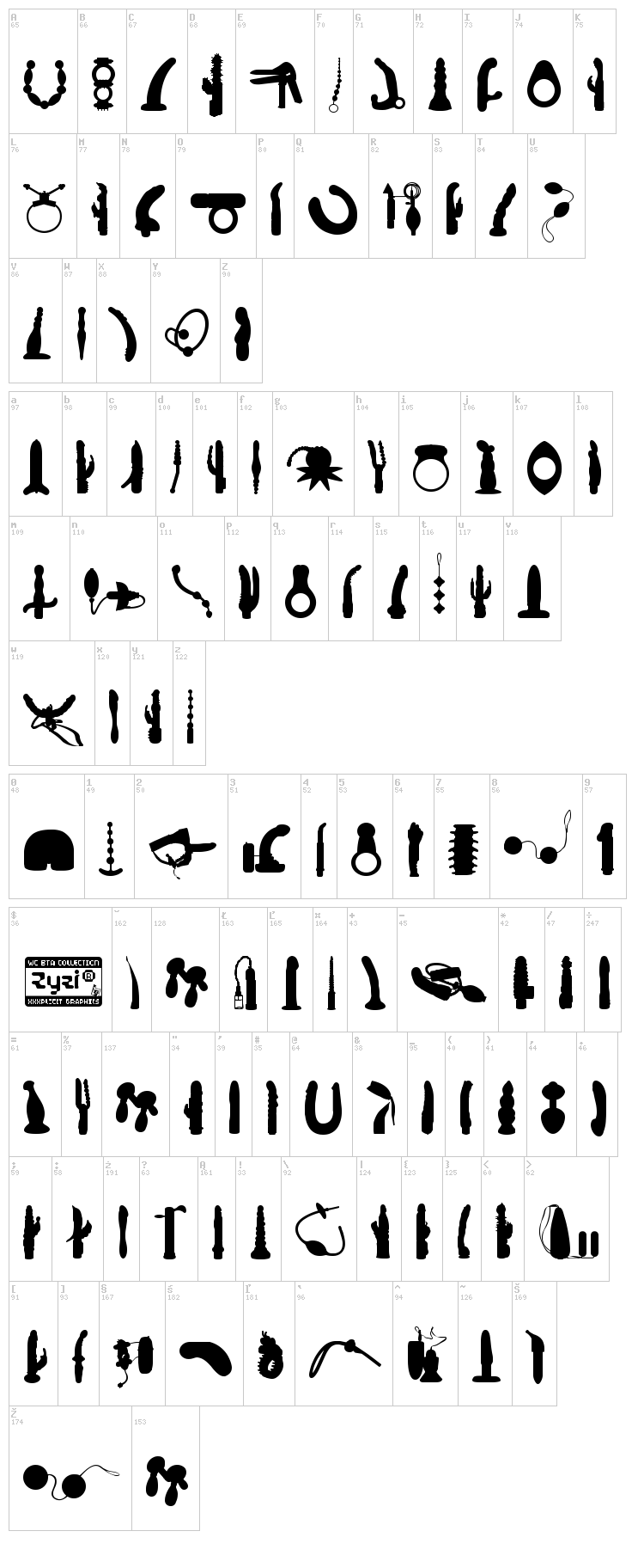 WC Zyzi Bta font map