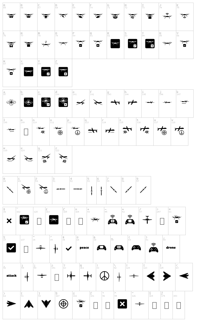 Drone Attack font map