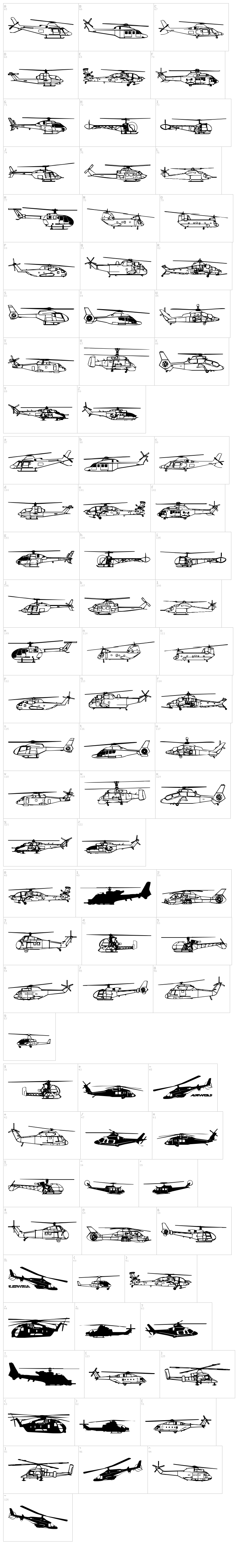 Hello Copters font map