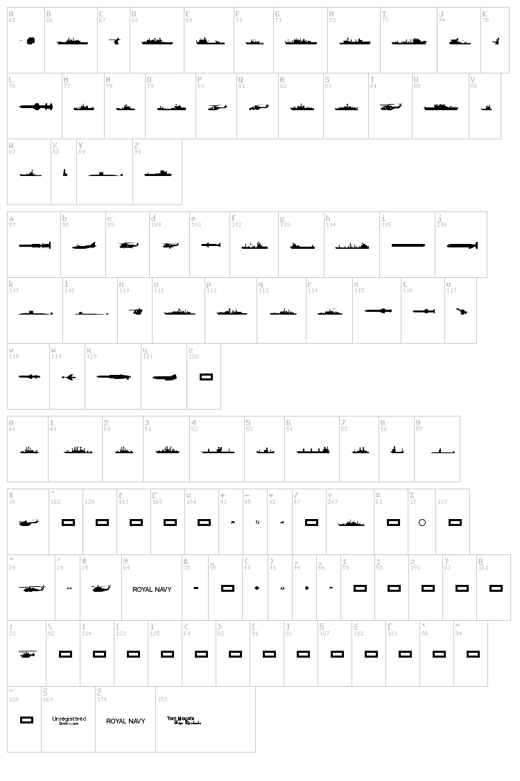Ships font map