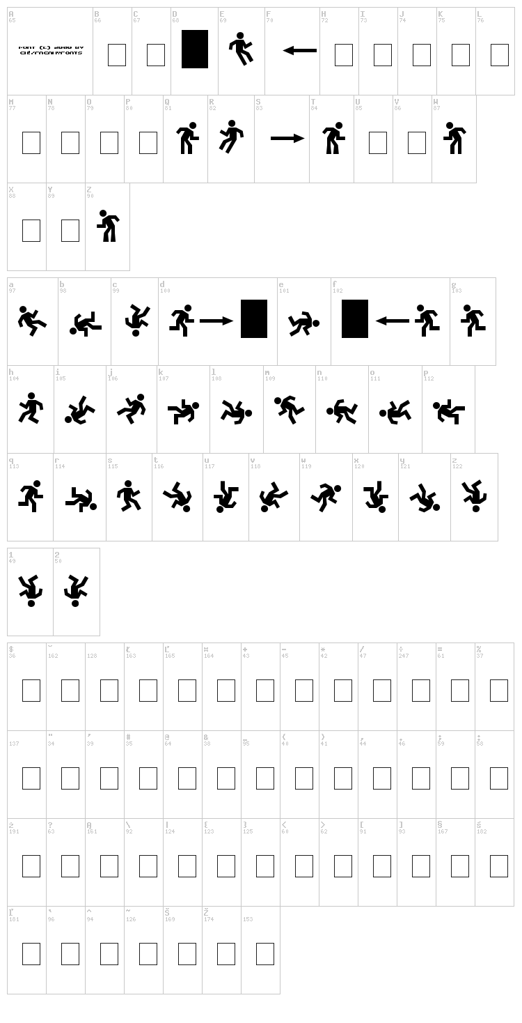 Dancefloor Exit font map