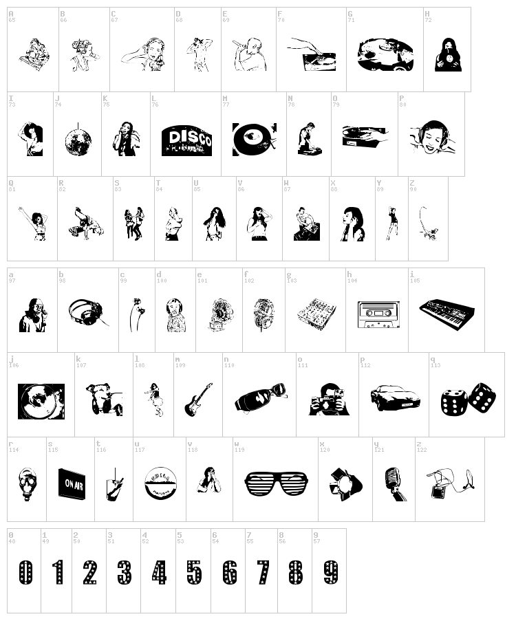 Denise DJ font map
