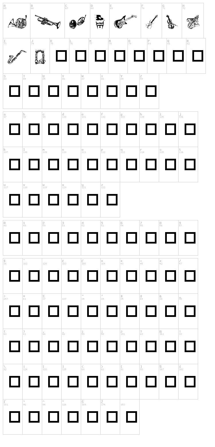 Destiny's Music Dings font map